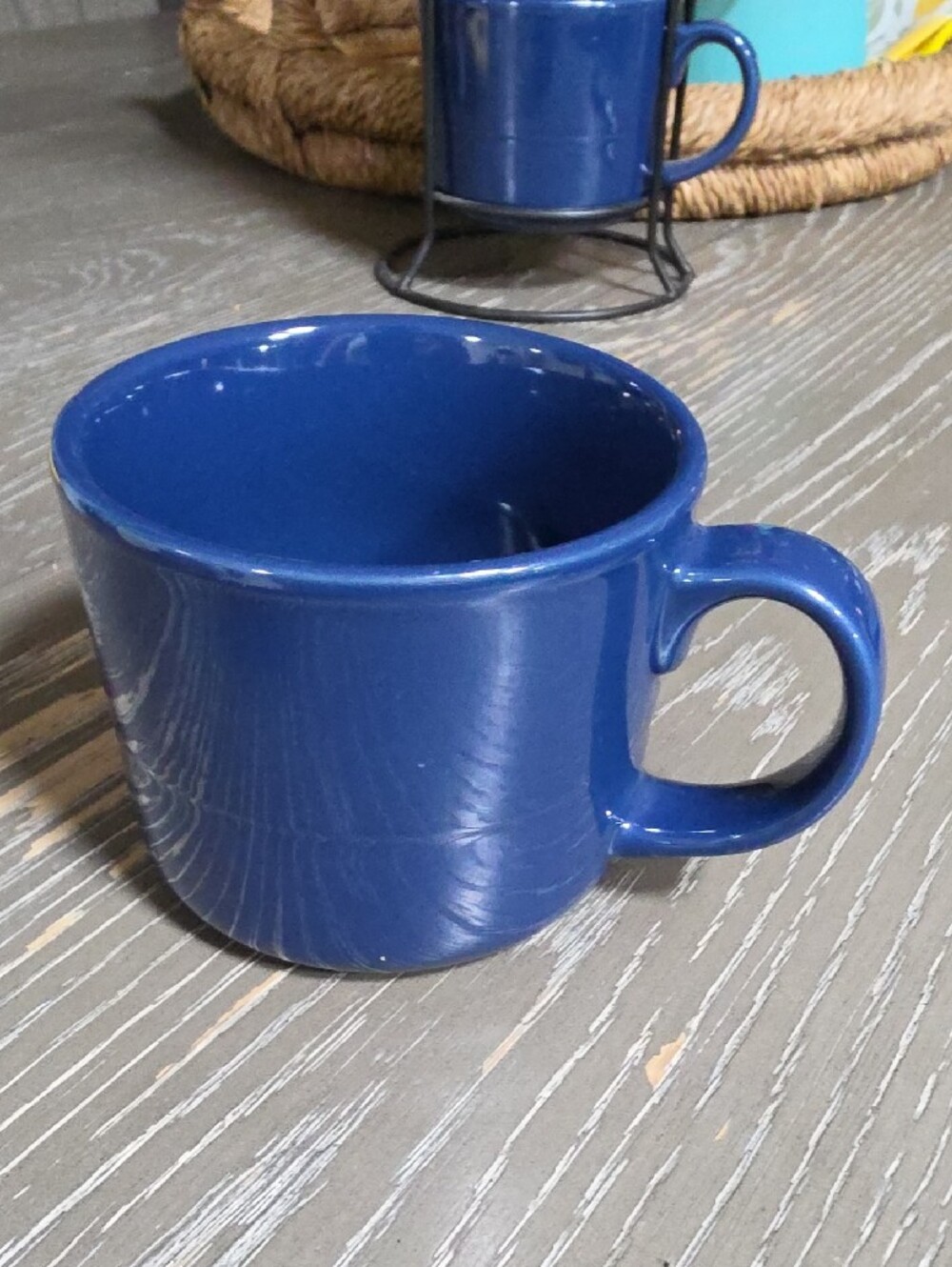 Stackable Blue Ceramic Mugs with Metal Rack - Home Kitchen - Picture 4 of 4